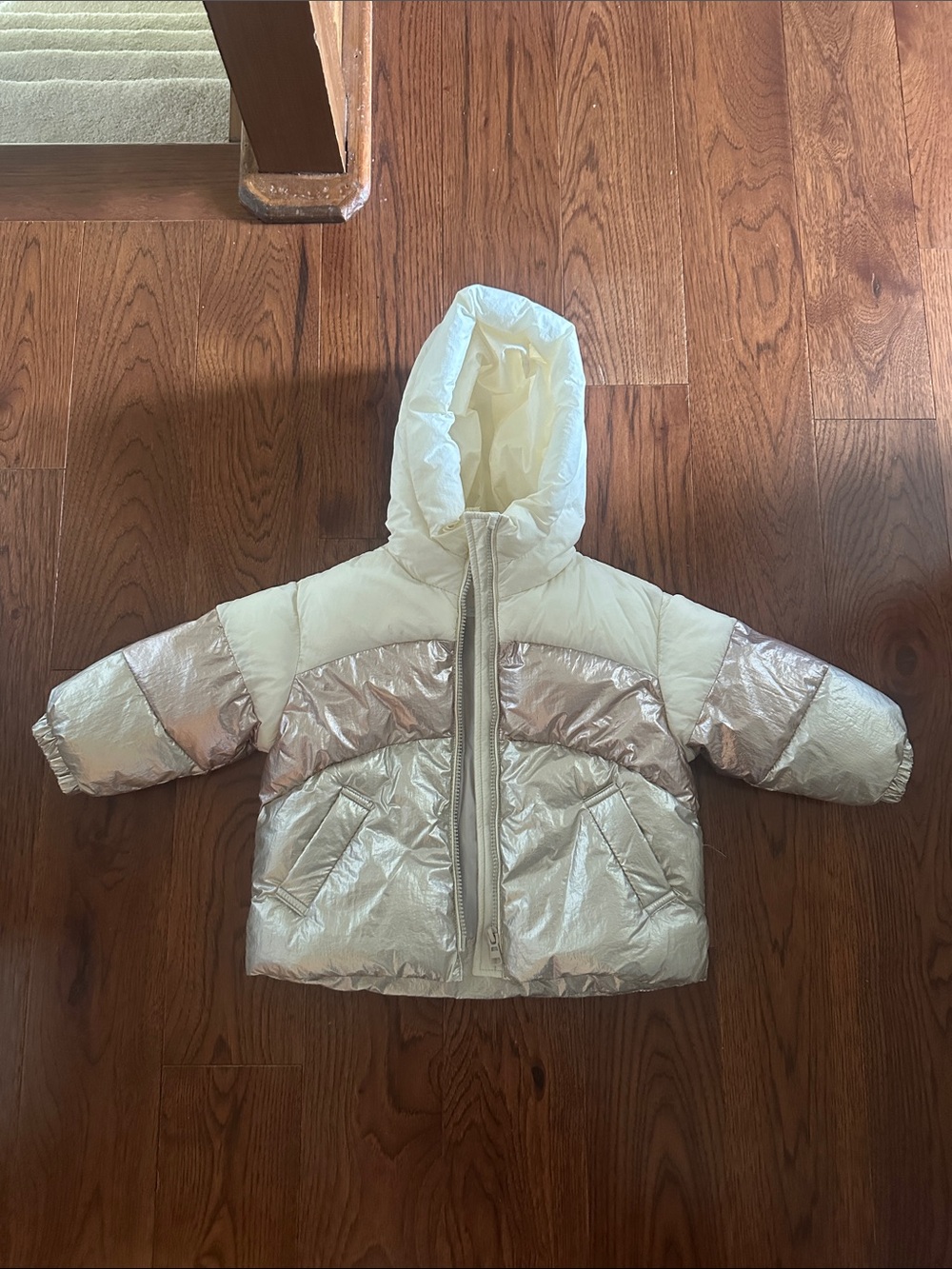 Zara Kids Cream and Metallic Puffer Jacket with Hood